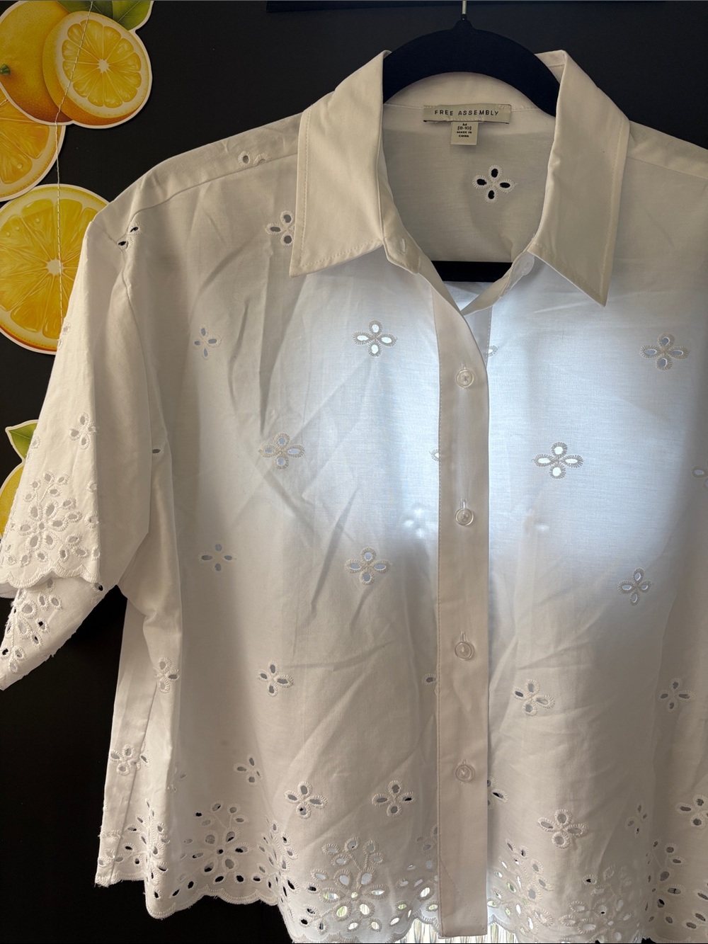 Free Assembly White Eyelet Short-Sleeve Button-Front Shirt NWT